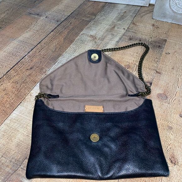 J. Crew Leather Envelope Shoulder Bag w/Chain Strap - Black/Bronze - Picture 9 of 12
